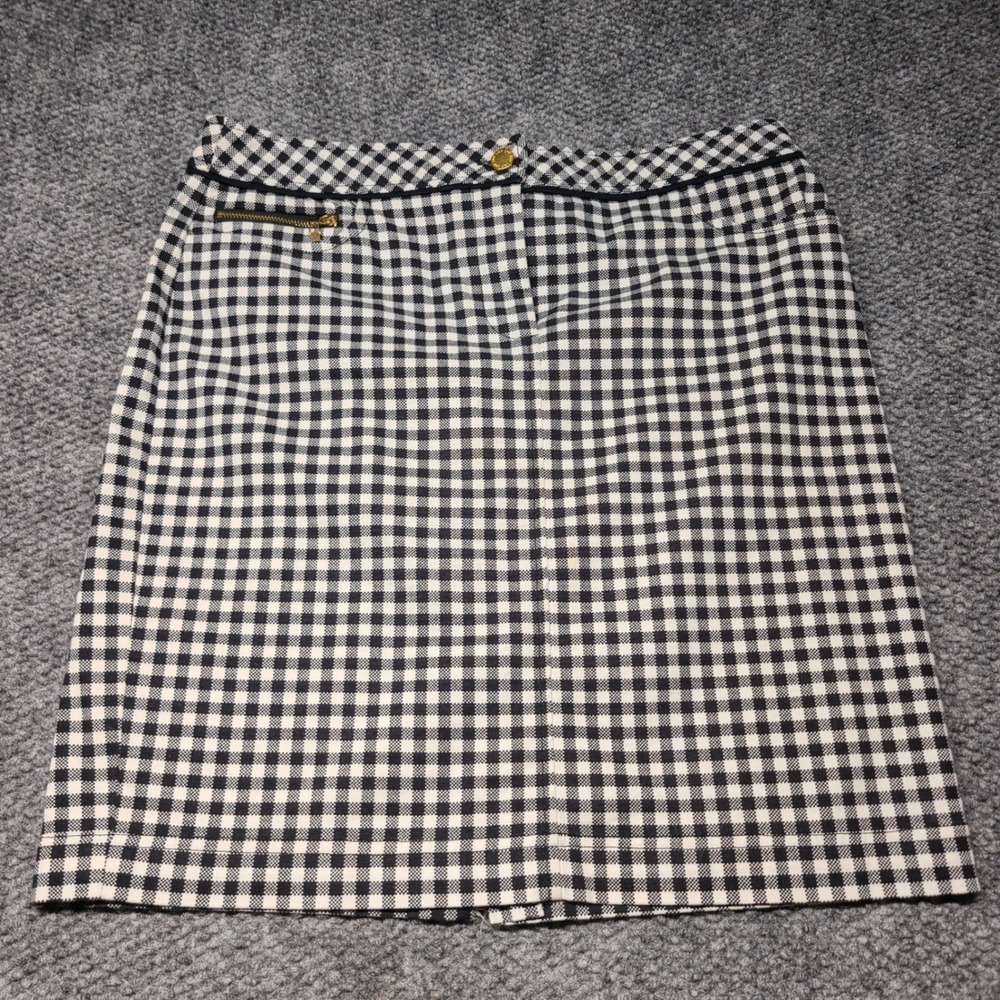 Jones New York Signature Gingham Pencil Skirt Black White Stretch Size 8